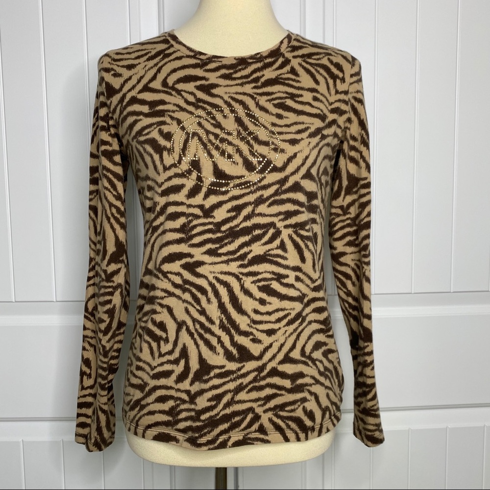 Michael Kors animal print gold logo top sz medium